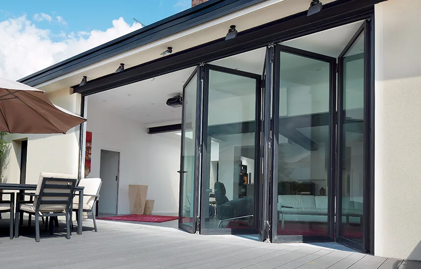 Black aluminium bifold door exterior