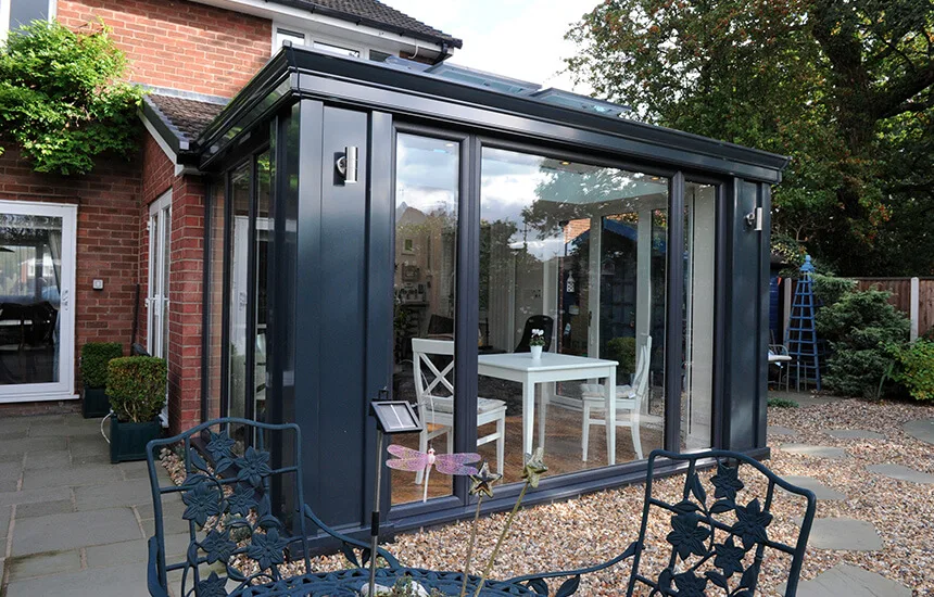 Black uPVC Loggia orangery exterior