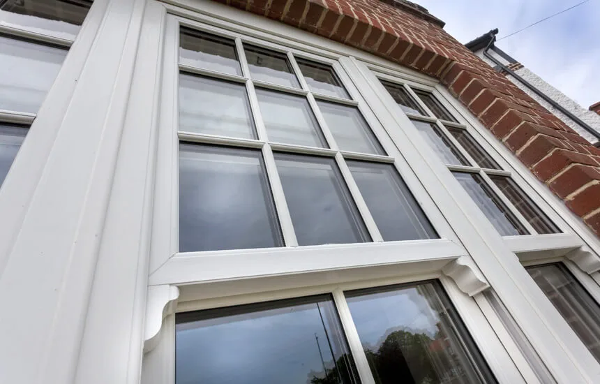 Vertical sliding sash uPVC window close-up