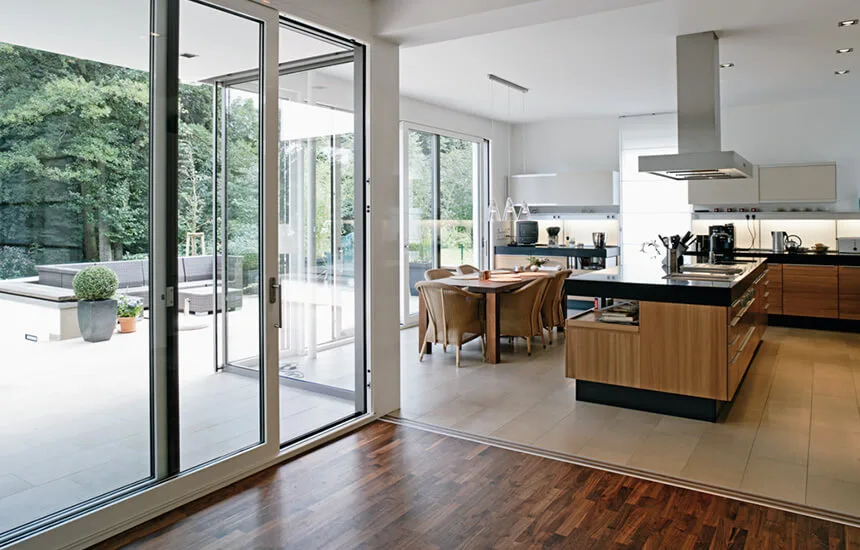White aluminium sliding patio door interior view