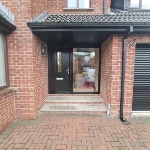 external view of black front door installation