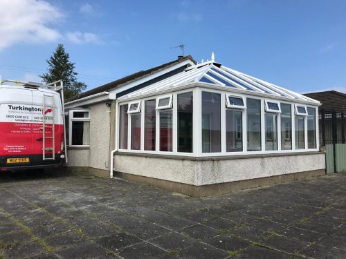 newly installed white upvc conservatory by turkington