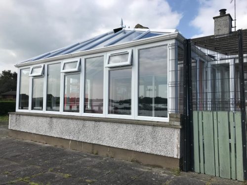 newly installed white upvc conservatory by turkington